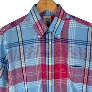 Brooks Brothers 1818 Regent Fit Plaid Button Down Shirt Mens Small Blue Pink
